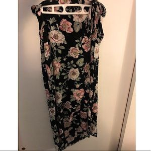 Black floral mid length wrap skirt